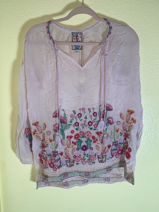 Johnny Was Tops - NWT Johnny Was White Embroidered Floral  Peasant Blouse, Size S
